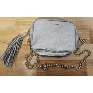 Victoria's Secret Silver Faux Snakeskin Crossbody w/Tassel & Chain Strap